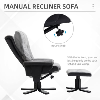 HOMCOM Fabric Recliner Sofa Armchair with footstool Swivel Sofa Grey 