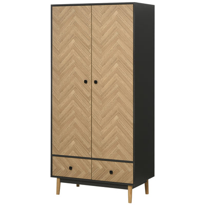 HOMCOM Modern Wardrobe Cabinet Wood Grain Sticker Surface with Shelf, Hanging Rod and 2 Drawers 90x50x190cm 