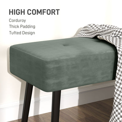 HOMCOM End of Bed Bench, Corduroy Bedroom Bench with Thick Padding and Steel Legs, Tufted Window Seat for Entryway, Living Room, Green 