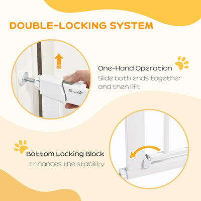 PawHut 75-82cm Pet Safet Gaye, Pressure Fit Stair, with Cat Flap, Double Locking, White 