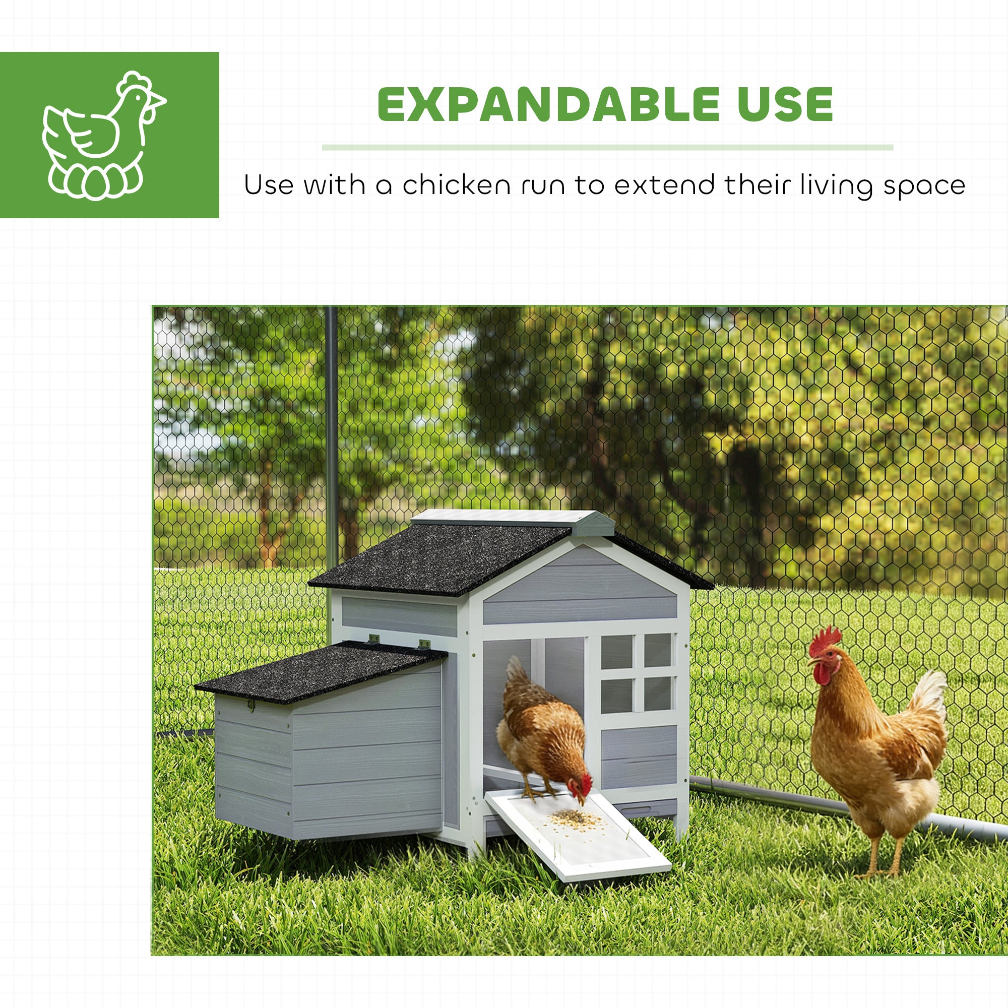 PawHut Wooden Chicken Coop with Pull-Out Tray Nesting Box for 1-2 Chickens 