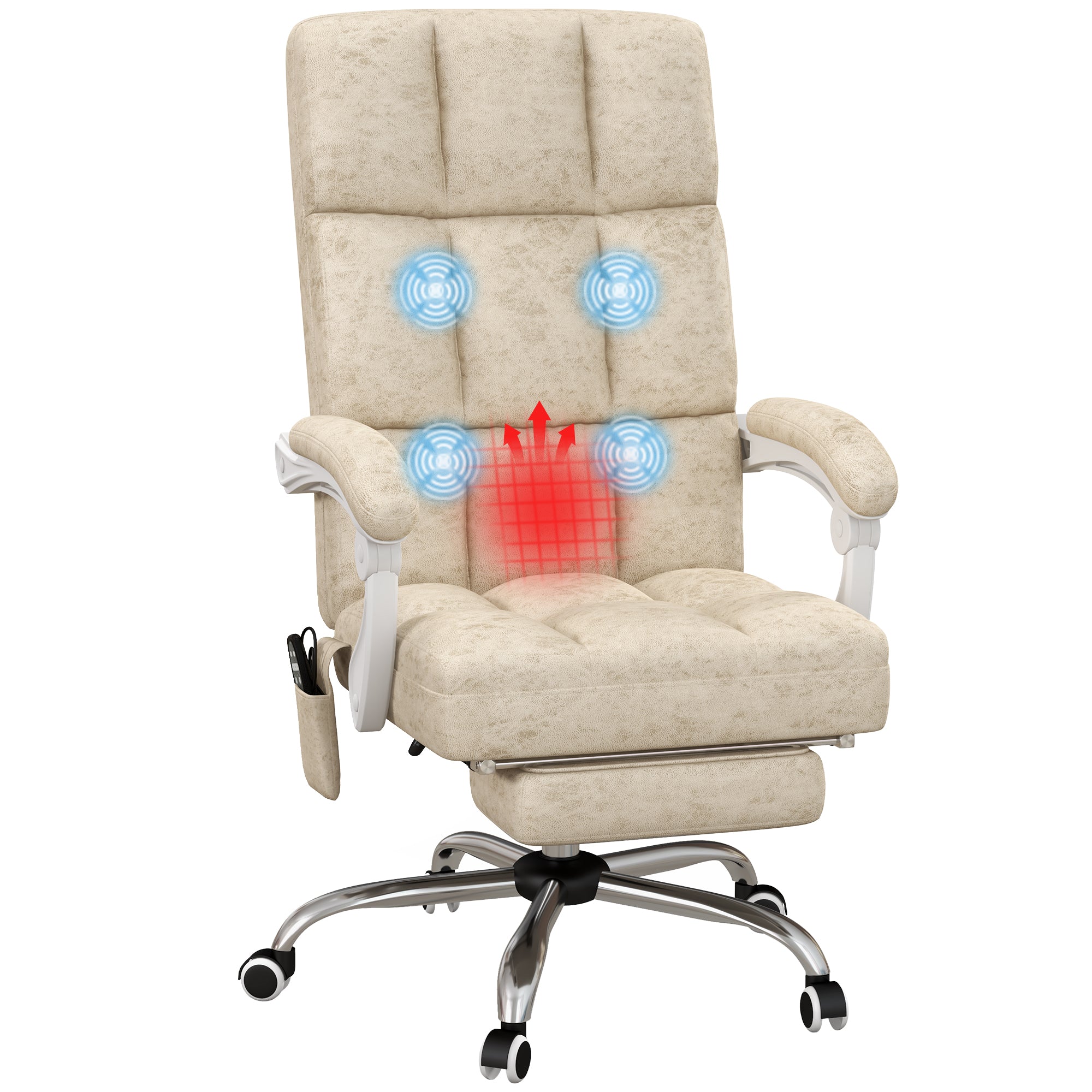 Vinsetto Massage Office Chair, Ergonomic Desk Chair, Comfy Work Study Chair with Heat, Padded Seat, 135\'c2\'b0 Reclining Back and Footrest for Home Office, Beige