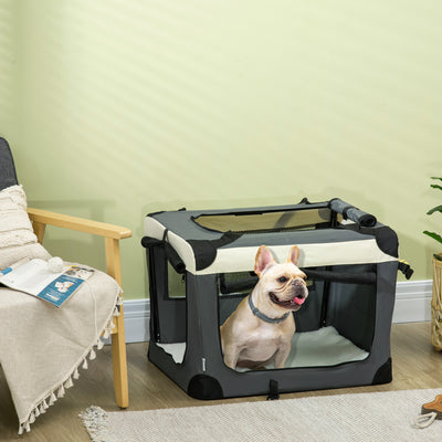 PawHut 70cm Foldable Pet Carrier, with Cushion, for Small Dogs and Cats - Grey 