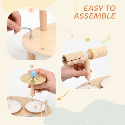 AIYAPLAY Baby Drum Kit, Wooden Kids Musical Instruments with Drums and Xylophone, Gifts for Girls Boys Birthday, Natural 