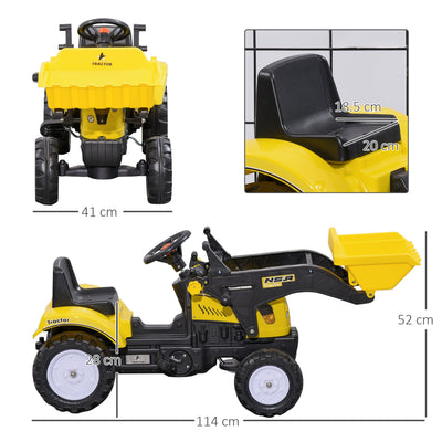 HOMCOM Pedal Go Kart Ride On Excavator W/ Front Loader Digger Four Wheels Child Toy, for 3 Years Old 