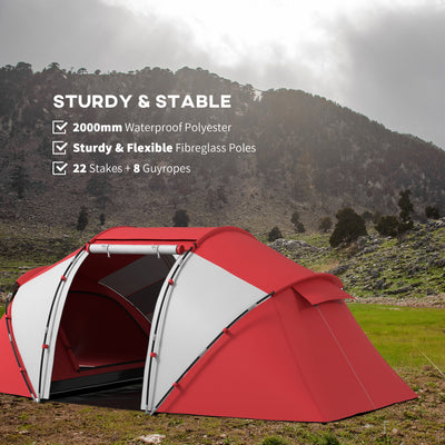 Outsunny 4-6 Man UV Protection Camping Tent - Grey and Red 
