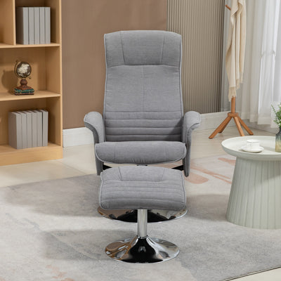 HOMCOM Swivel Recliner Chair with Footstool, Velvet Recliner Armchair with Ottoman, Steel Base, Upholstered Reclining Chair for Living Room, Bedroom, Office, Grey 