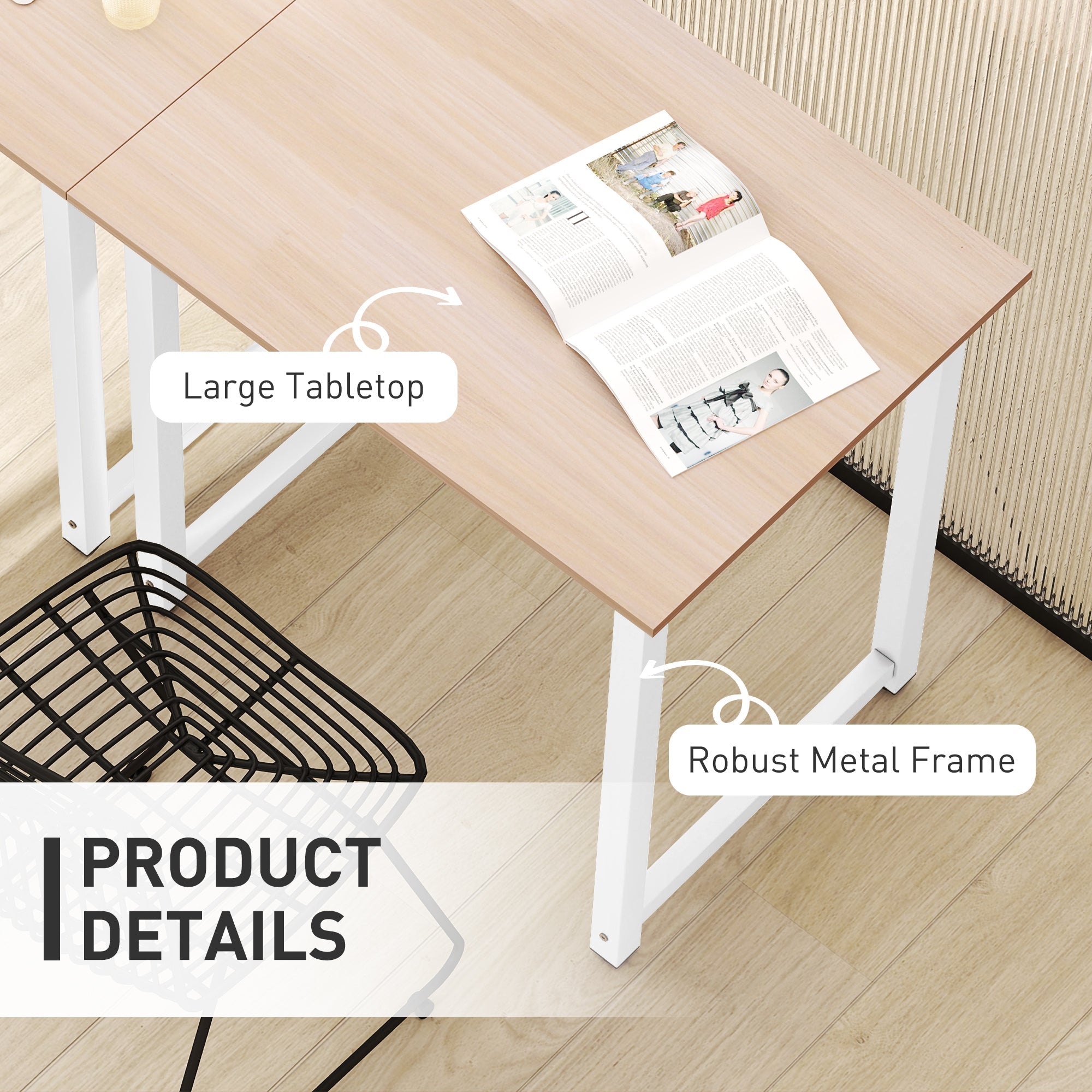 HOMCOM Computer Desk, Writing Table, 80 x 60 x 76cm Workstation for Home Office, Study with Metal Frame, Simple Assembly, White 