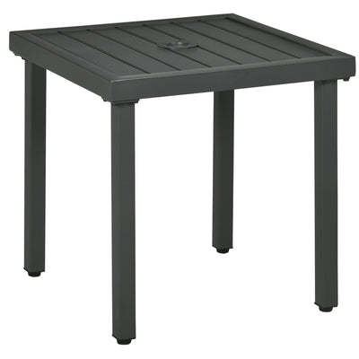 Outsunny Garden Side Table, 51x51cm Square Patio Coffee Table with Umbrella Hole, End Table with Steel Frame for Balcony, Grey 