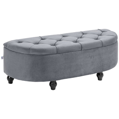 HOMCOM Velvet-Feel Half Circle Storage Ottoman - Dark Grey 