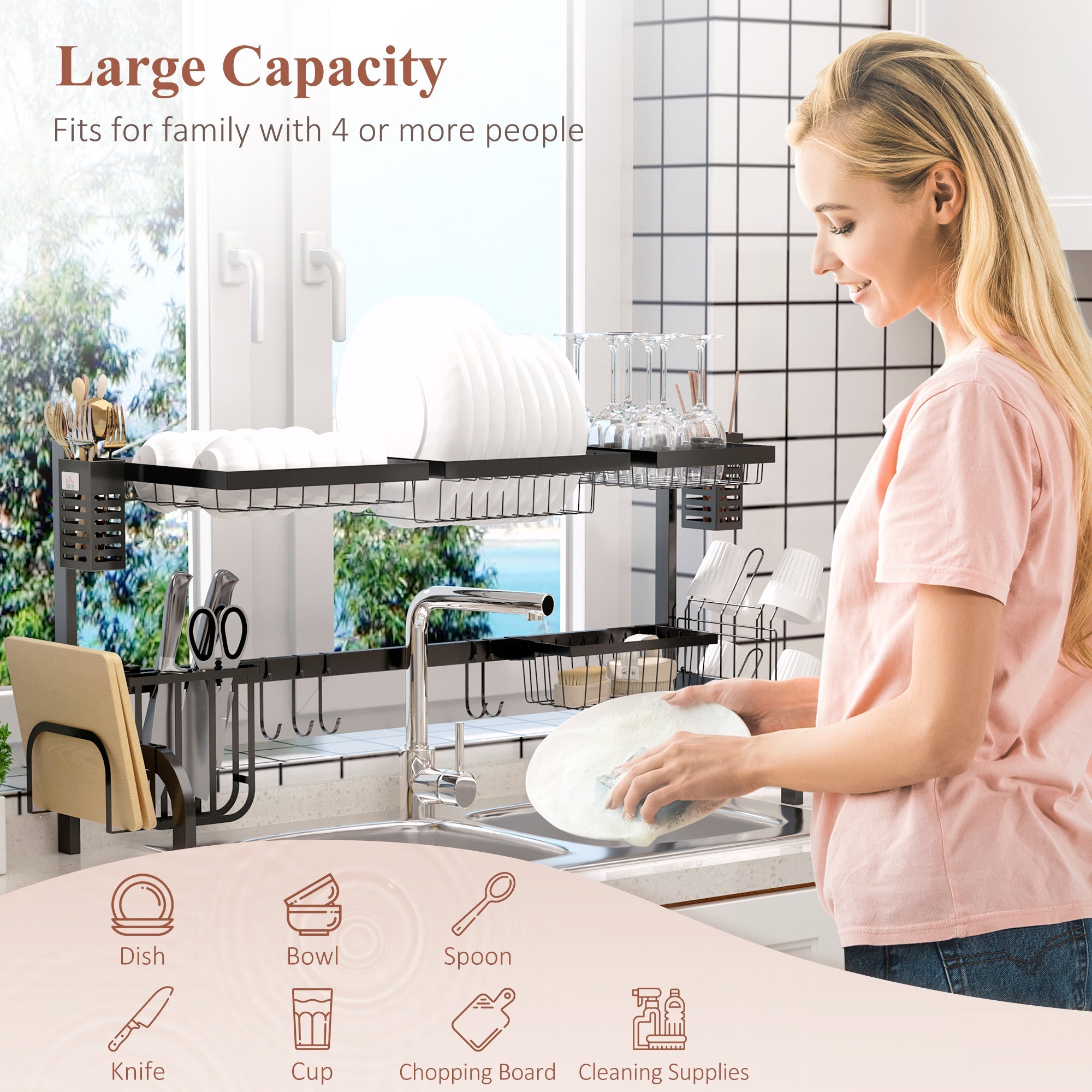 HOMCOM 100cm Modular Over-Sink Drying Rack 