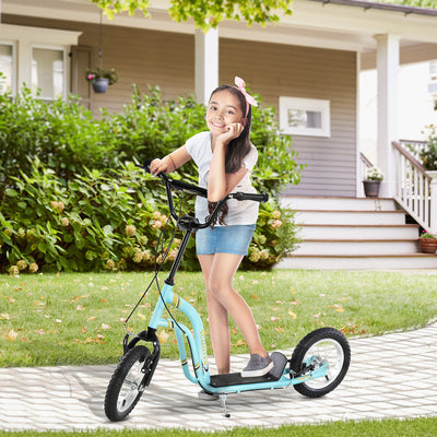 HOMCOM Teen Kids Stunt Scooter w/ Adjustable Handlebar, 12 Inch Rubber Tyres, Dual Brakes, Blue 