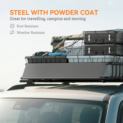 HOMCOM Universal Roof Rack Basket Tray, 90.7 kg Steel Car Rooftop Luggage Cargo Carrier Holder with Wind Fairing, Side Rails for SUVs, Pickups, Sedans, Off-Road Vehicles, 110.5 x 99.5 x 18.5 cm, Black 