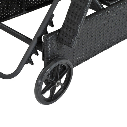 Outsunny Garden Rattan Furniture Single Sun Lounger Recliner Bed Reclining Chair Patio Outdoor Wicker Weave Adjustable Headrest with Fire Retardant Cushion - Black 