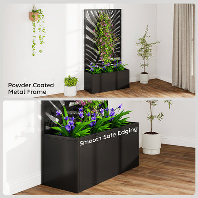 Outsunny Metal Garden Bed for Garden with Trellis, Wall Mounted or Freestanding Raised Planter with Privacy Screen 