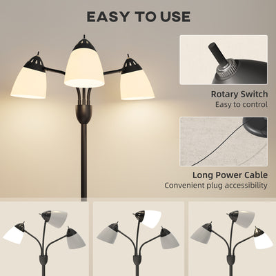 HOMCOM Arc Tree Floor Lamp with 3 Adjustable Rotating Lights and 3000K/4500K/6500K Colour Temperatures, Industrial Standing Lamp with Steel Frame for Bedroom Living Room, 155cm, Black 