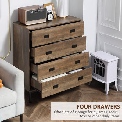 HOMCOM Chest of Drawers, 4-Drawer Storage Organiser Unit with Metal Frame for Bedroom, Living Room, Brown 