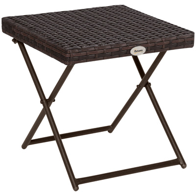 Outsunny Folding Rattan Garden Coffee Table, Small Square Outdoor Bistro Side Table with Rattan Top for Patio, Balcony, Porch, 40 x 40 x 40 cm, Brown 