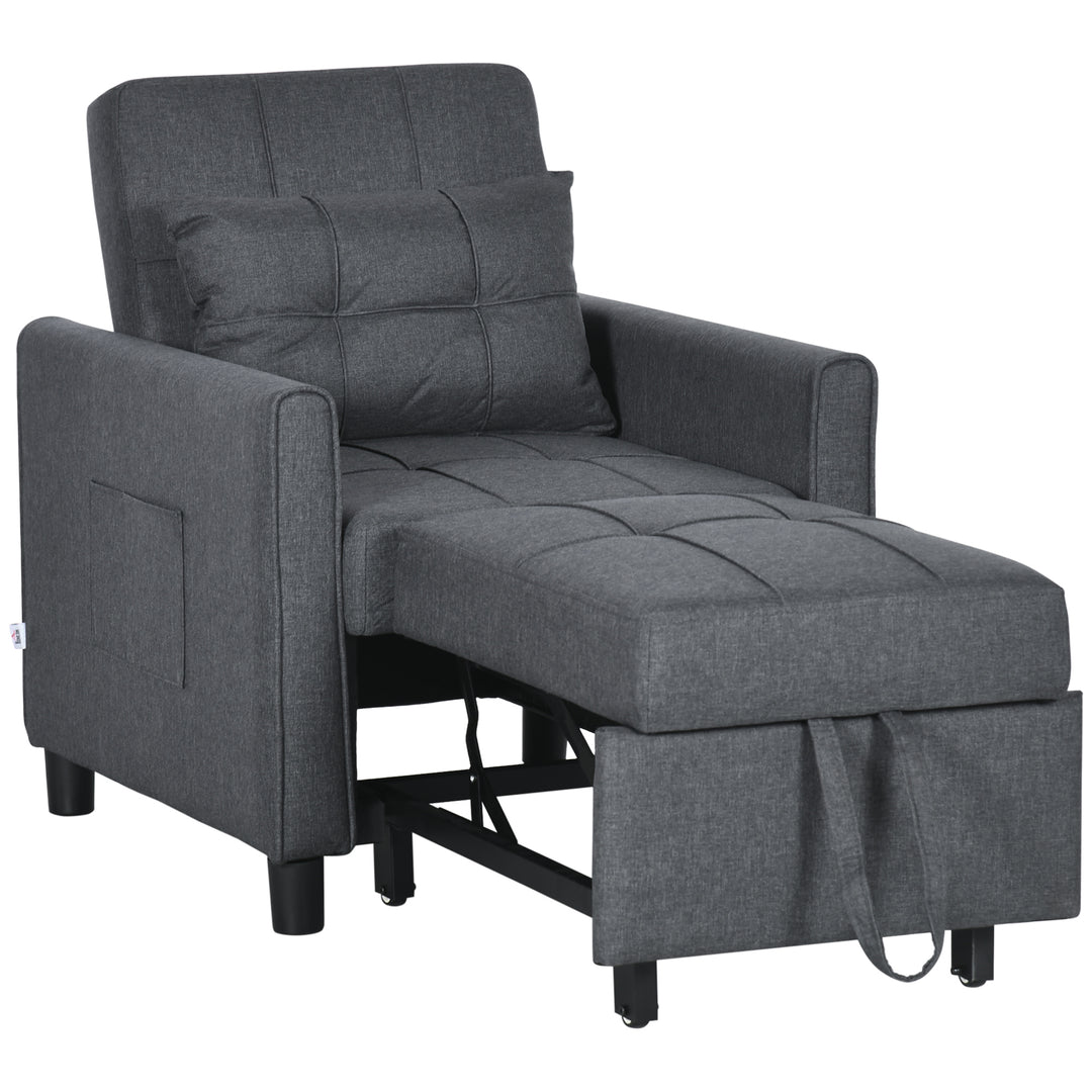 HOMCOM Linen-Look Single Chair Bed - Grey 