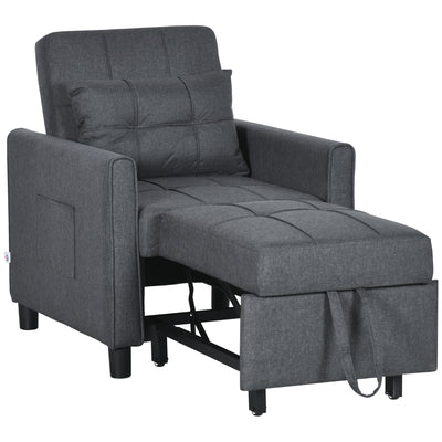 HOMCOM Linen-Look Single Chair Bed - Grey 