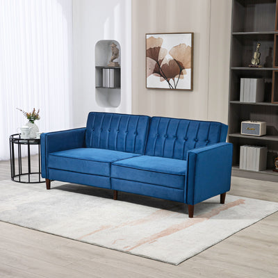 HOMCOM Velvet-Feel Three-Seater Sofa Bed - Blue 
