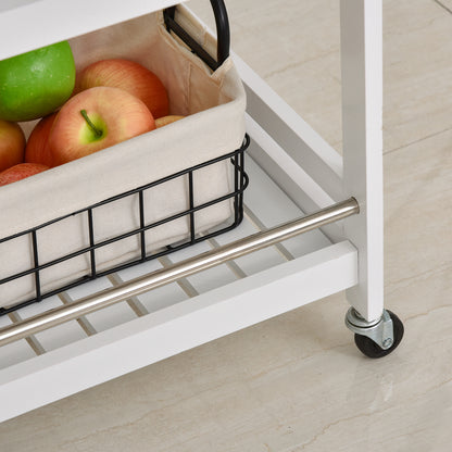 HOMCOM 3-Tier Home Trolley Kitchen Storage Cart w/ Steel Bars 4 Universal Wheels Rolling Unit Organiser Living Room White 
