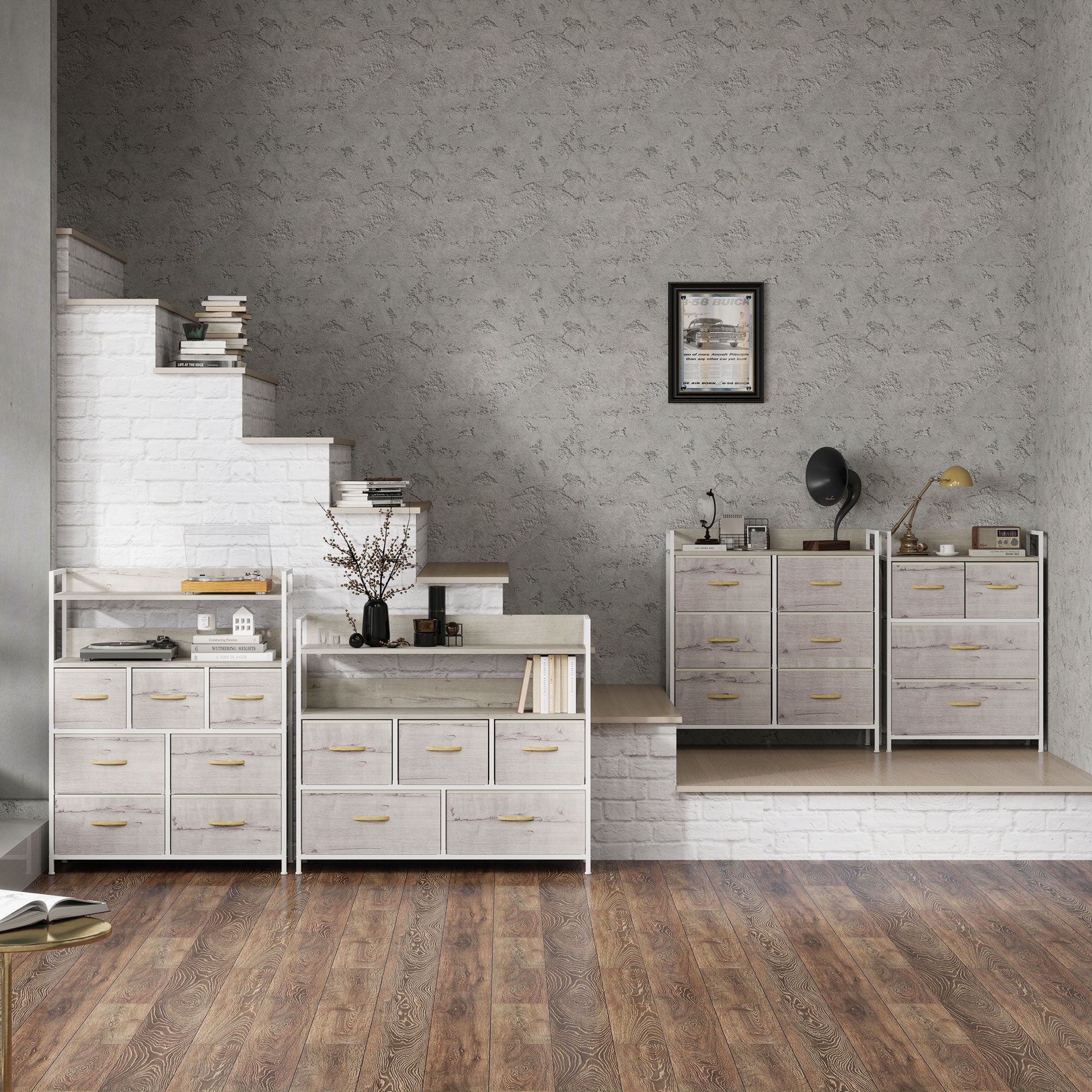HOMCOM Rustic Chest of Five Fabric Drawers - Natural