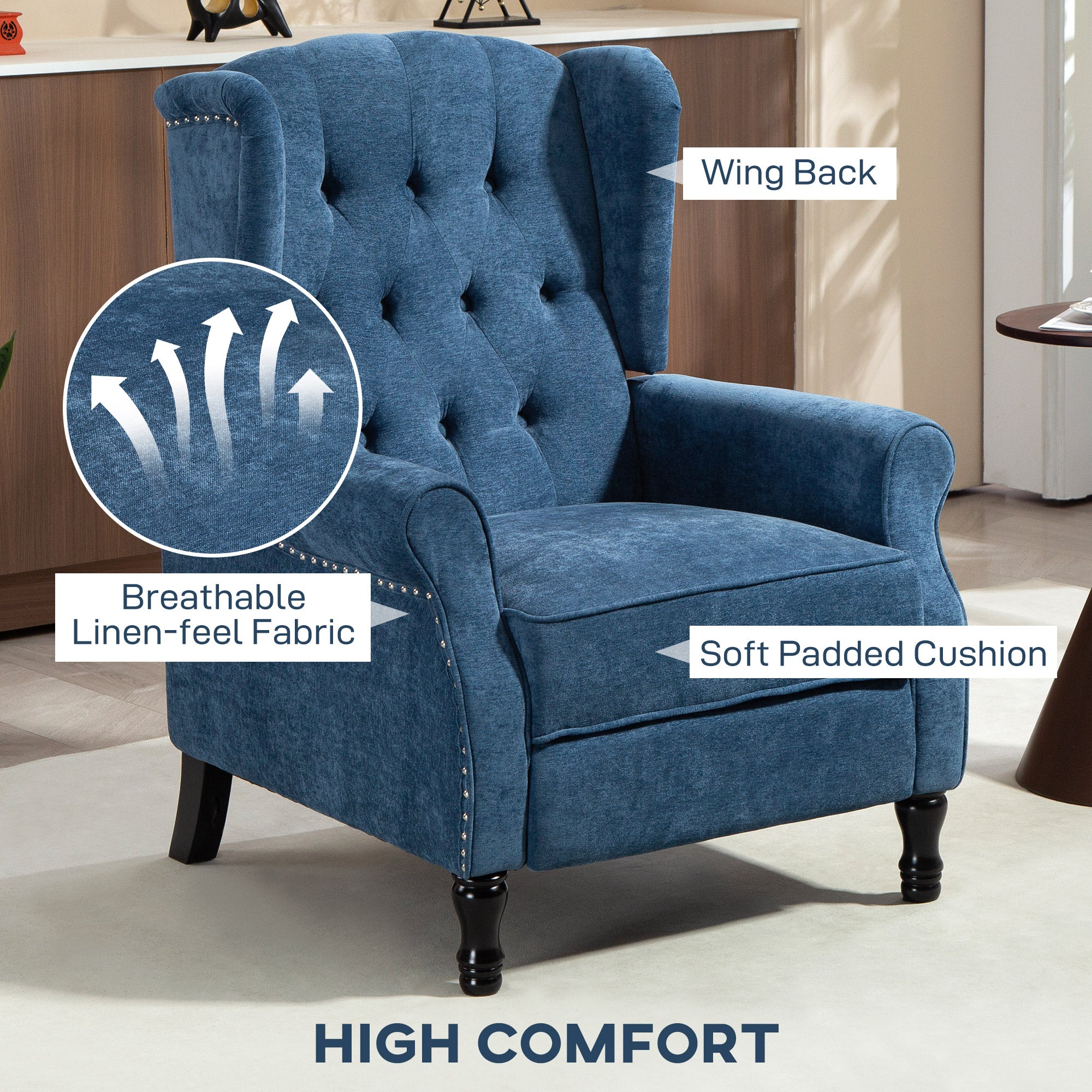 HOMCOM 150° Reclining Vintage Armchair, with footrest, Royal Blue