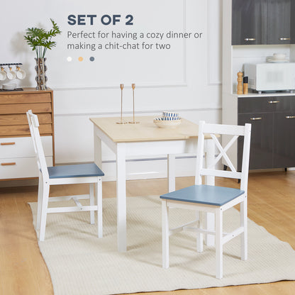 HOMCOM Dining Chairs Set of 2, Pine Wood Kitchen Chairs with Cross Back, Solid Structure for Living Room and Dining Room, White 
