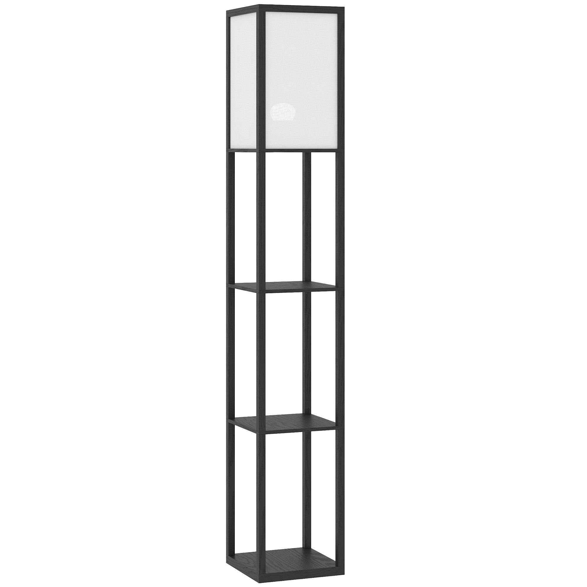 HOMCOM Floor Lamp with Shelves, 3 Layer Column Modern Standing Lamp for Living Room, Bedroom, Office, Bulb not Included, Black 