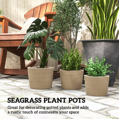 Outsunny Seagrass Planters Set of 3 Plant Pots for Indoor Outdoor Patio Balcony Natural 