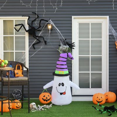 HOMCOM 1.2m Witch Ghost Halloween Inflatable Decoration w/ LED Lights Fan Accessories Pumpkin Lantern Kids Adult Fun Weather-Resistant Indoor Outdoor Seasonal 