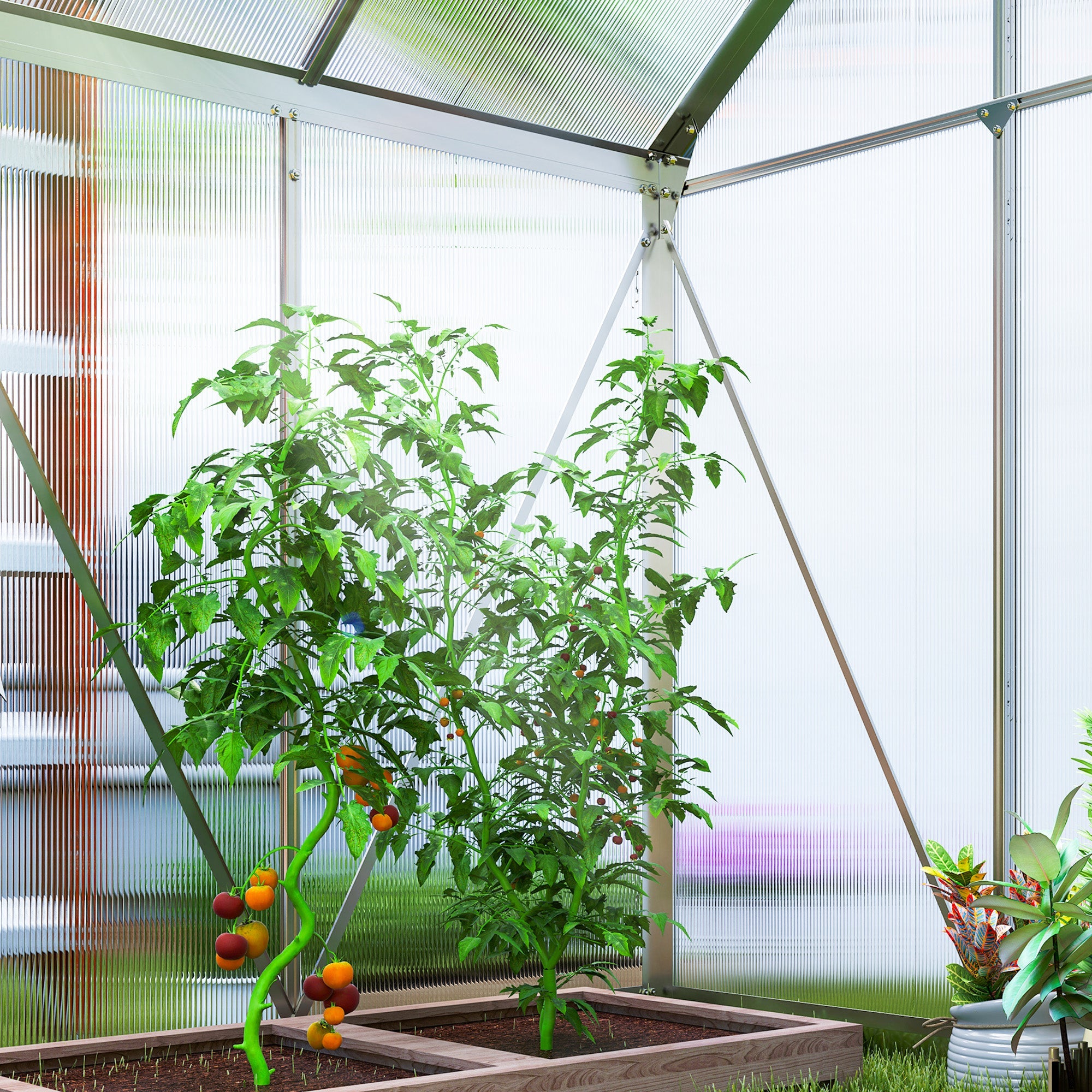 Outsunny 192.5 x 131cm Walk-In Polycarbonate Greenhouse - Silver-Tone 