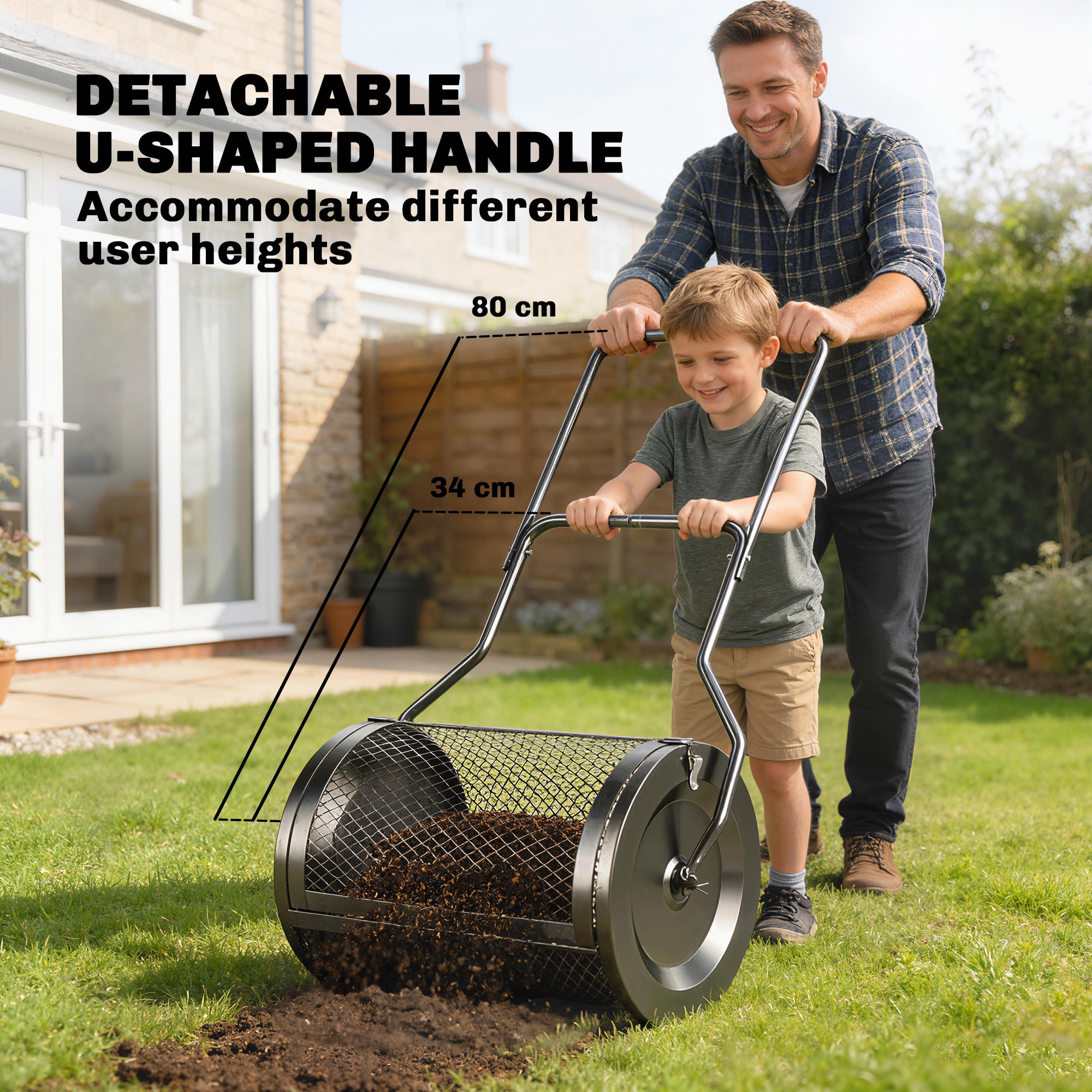 Outsunny Compost Spreader, 20" Peat Moss Spreader with Detachable U-Shaped Handle and Metal Mesh Basket 
