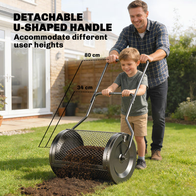 Outsunny Compost Spreader, 20" Peat Moss Spreader with Detachable U-Shaped Handle and Metal Mesh Basket 