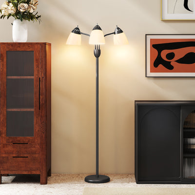 HOMCOM Arc Tree Floor Lamp with 3 Adjustable Rotating Lights and 3000K/4500K/6500K Colour Temperatures, Industrial Standing Lamp with Steel Frame for Bedroom Living Room, 155cm, Black 