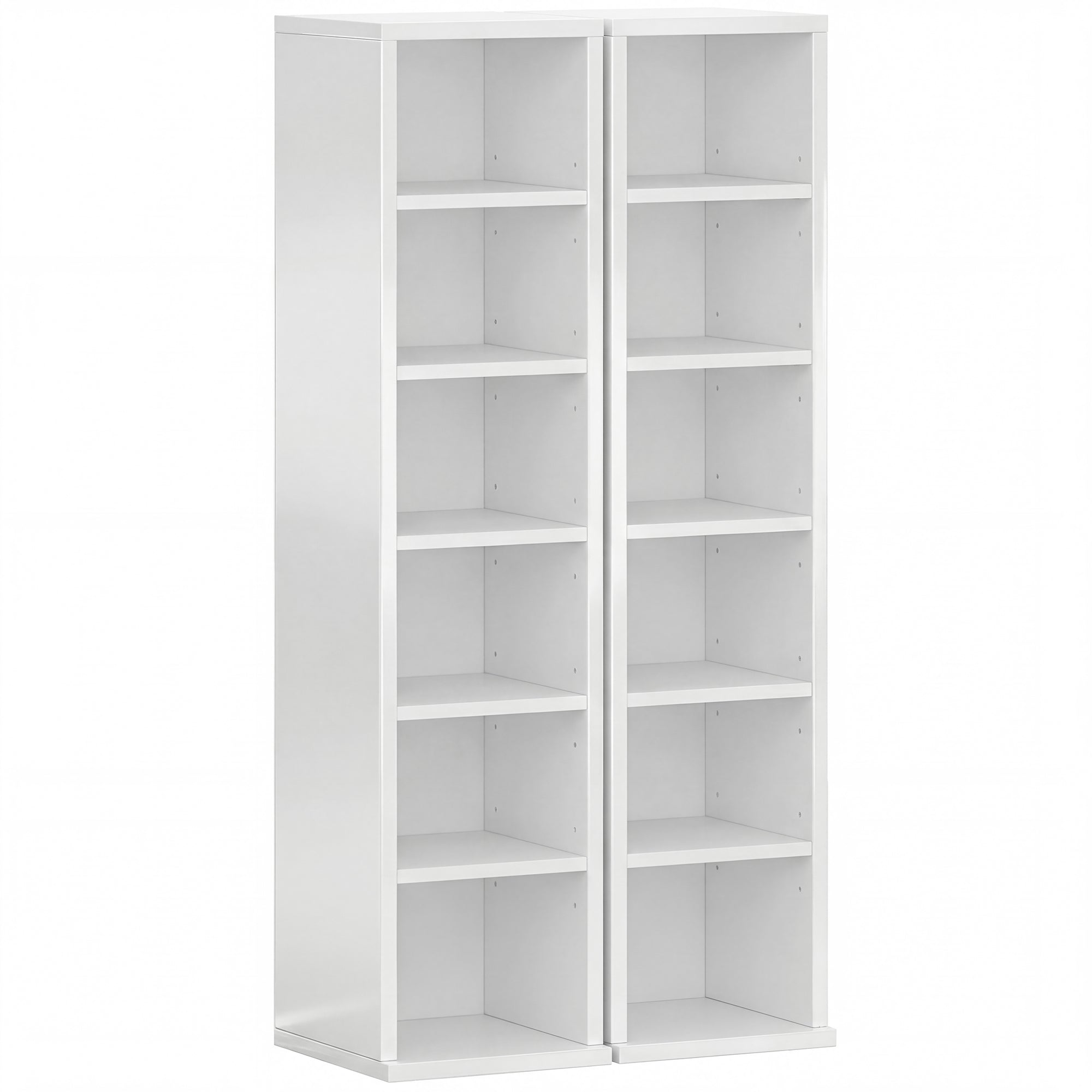 HOMCOM Set of 2 CD Media Display Shelf Unit Tower Rack with Adjustable Shelves, High Gloss White 
