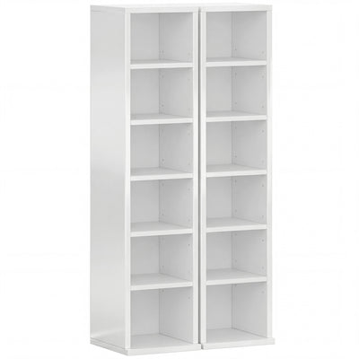 HOMCOM Set of 2 CD Media Display Shelf Unit Tower Rack with Adjustable Shelves, High Gloss White 