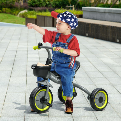 AIYAPLAY Kids Trike, Tricycle, with Adjustable Seat, Basket, Bell, for Ages 2-5 Years - Black 