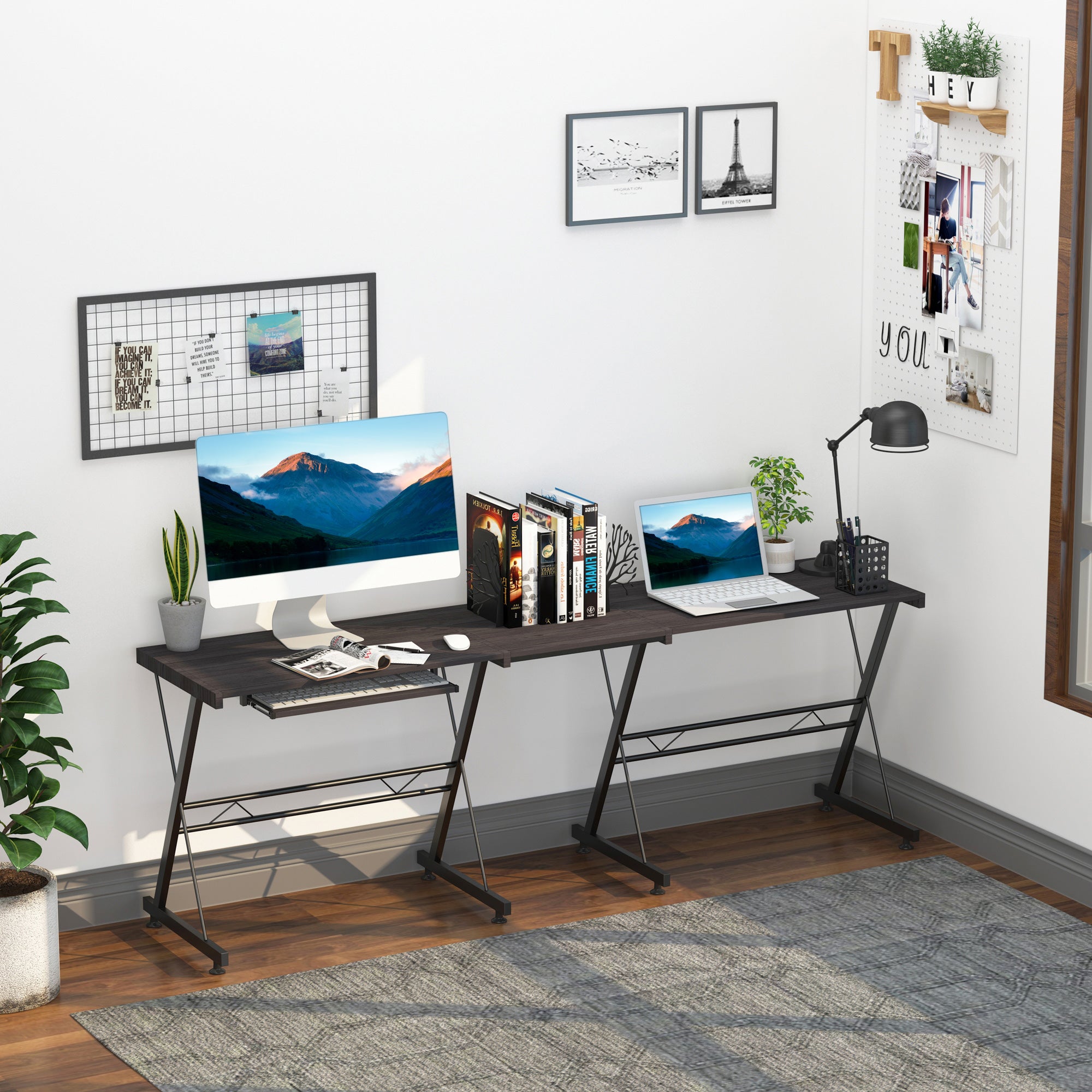 HOMCOM L Shaped Gaming Desk, Corner Computer Desk with Keyboard Tray, Work Table for Home Office, Study Workstation, 130 x 130 x 73.5cm, Black 