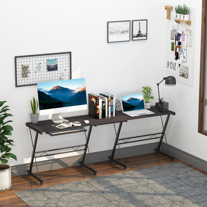 HOMCOM L Shaped Gaming Desk, Corner Computer Desk with Keyboard Tray, Work Table for Home Office, Study Workstation, 130 x 130 x 73.5cm, Black 