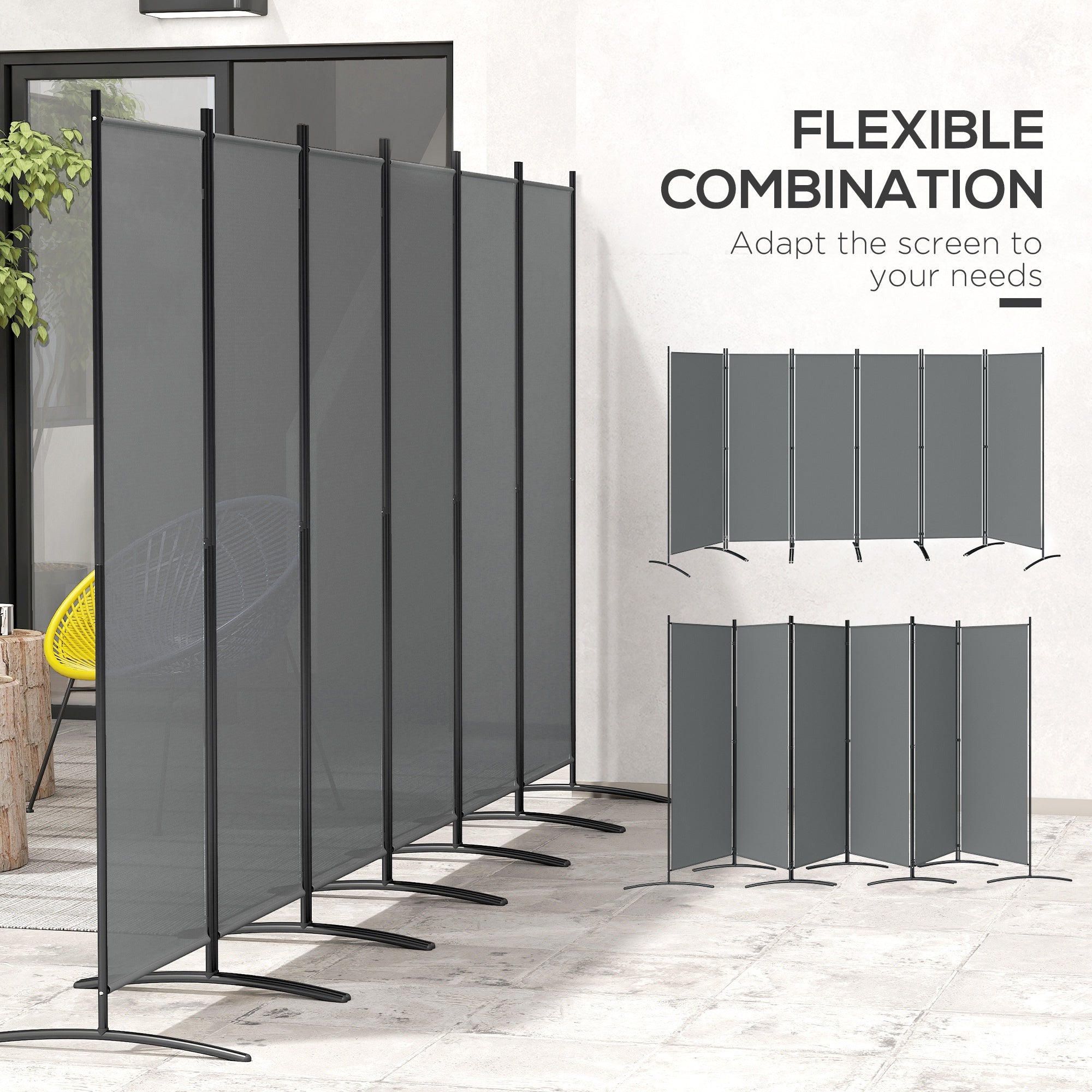 Outsunny 6 Panel Folding Room Divider Foldable Freestanding Garden Privacy Screen, 332 x 172 cm, Dark Grey 
