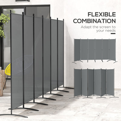 Outsunny 6 Panel Folding Room Divider Foldable Freestanding Garden Privacy Screen, 332 x 172 cm, Dark Grey 