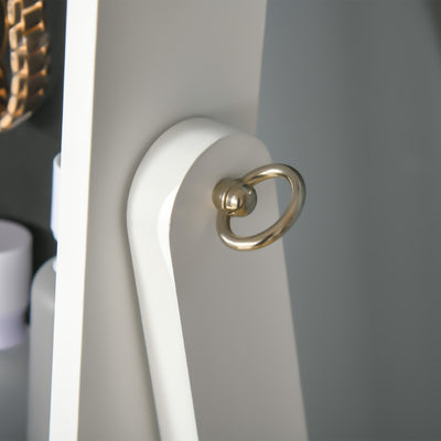 HOMCOM Jewellery Cabinet with LED Light, Lockable Jewellery Organiser with Full-Length Mirror for Bedroom Dressing Room, White 