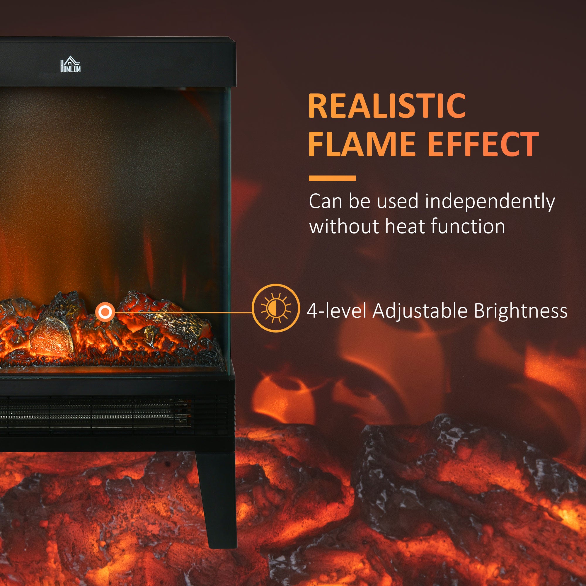 HOMCOM 180\'c2\'b0 Charming Electric Fireplace Heater, Quiet Freestanding Stove with LED Flame Effect, Level-less Temperature Control, Overheating Protection, 1000W/2000W, Black