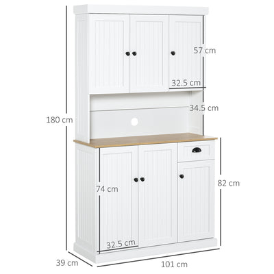 HOMCOM 180cm Freestanding Kitchen Cabinet, Modern Storage Cupboard with Open Countertop, Drawer and 6 Doors 