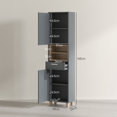 HOMCOM Tall Bathroom Storage Cabinet, Bathroom Storage Unit, Freestanding Bathroom Cabinet with Open Shelves and Drawer 