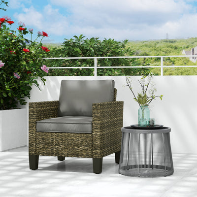 Outsunny Single Rattan Armchair, with Cushions - Mixed Grey 