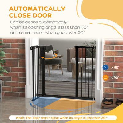 PawHut Metal 74-94cm Wide Adjustable Dog Gate Black 