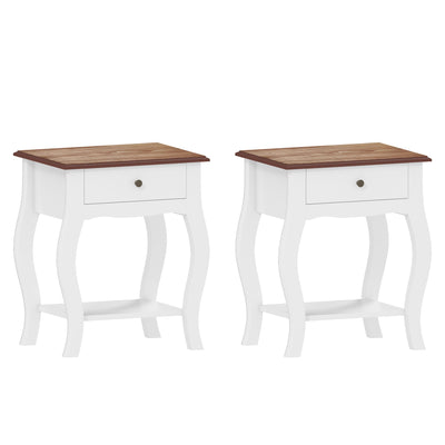 HOMCOM 2pcs Bedside Tables with Drawer, French Style Bedside Cabinets with Open Shelf for Bedroom, Living Room, White 